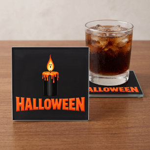 Halloween Candle Flame Glass Coaster