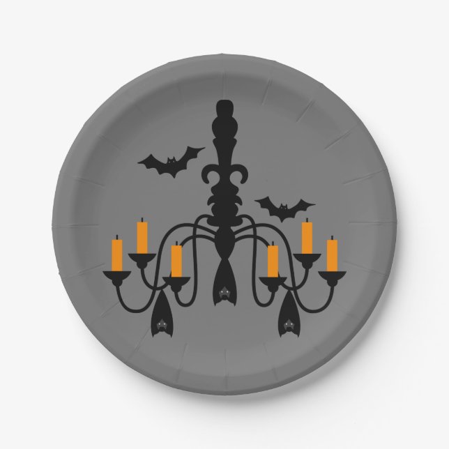 Halloween candles and bats chandelier paper plate (Front)