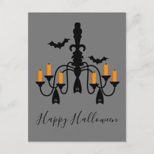Halloween candles and bats chandeliers postcard