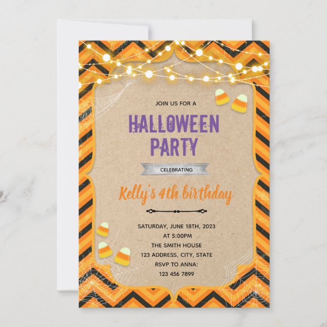Halloween candy birthday invitation (Front)
