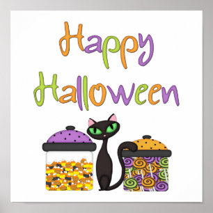 Halloween Candy Black Cat Poster