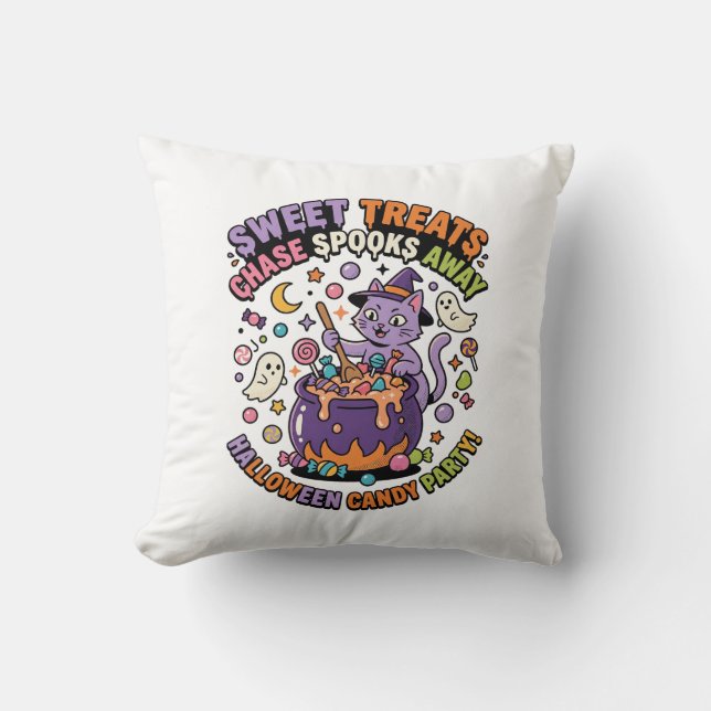 Halloween Candy Cauldron Spooky Treats Cushion (Front)