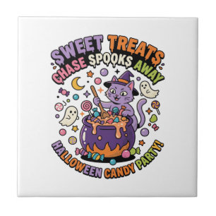 Halloween Candy Cauldron Spooky Treats Tile