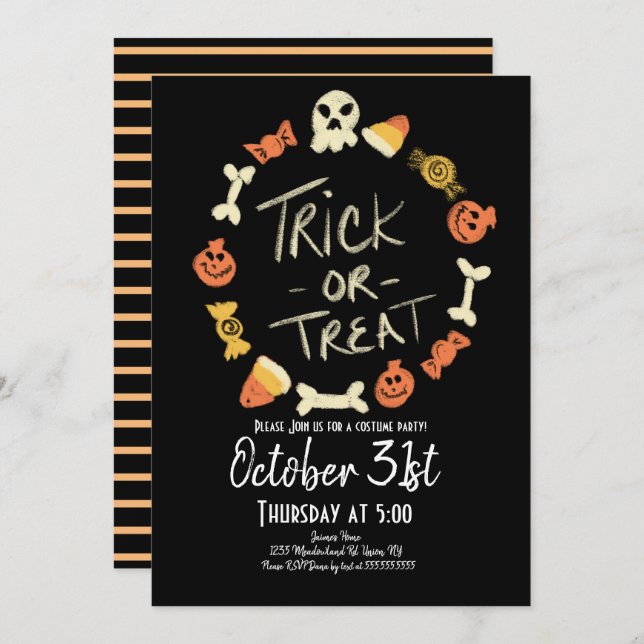 Halloween Candy Chalk Style Costume Birthday Invit Invitation (Front/Back)