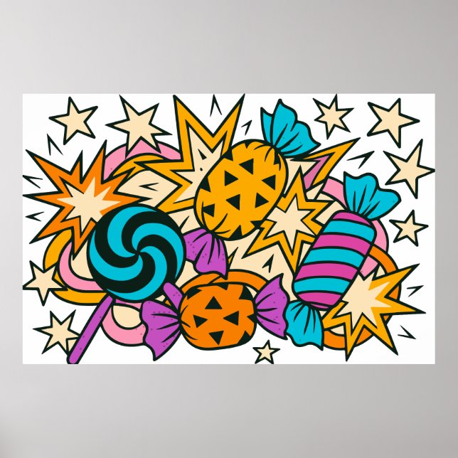 Halloween candy clipart PNG, colourful sweets and  Poster (Front)