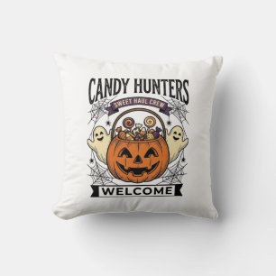 Halloween Candy Collector Vintage Engraving Pumpki Cushion