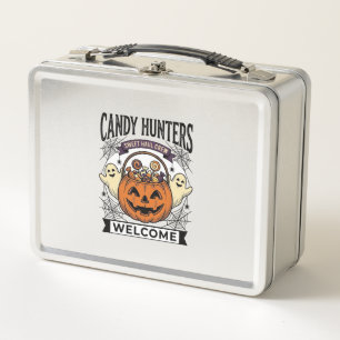 Halloween Candy Collector Vintage Engraving Pumpki Metal Lunch Box
