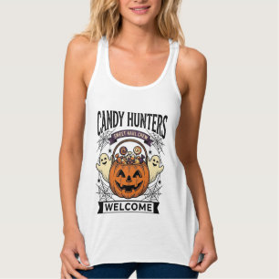 Halloween Candy Collector Vintage Engraving Pumpki Singlet