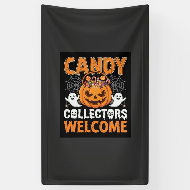 Halloween Candy Collectors Welcome Pumpkin Vector  Banner (Vertical)