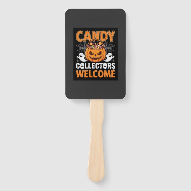 Halloween Candy Collectors Welcome Pumpkin Vector  Hand Fan (Front)