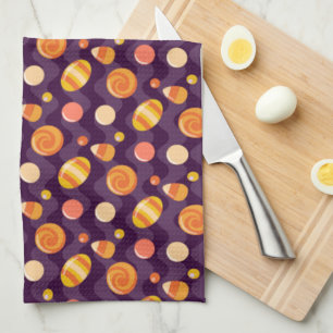 Halloween Candy Corn Candies on Purple Tea Towel