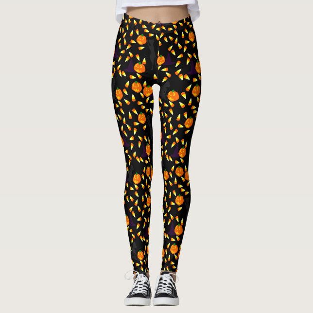 Halloween Candy Corn Novelty Print Leggings (Front)