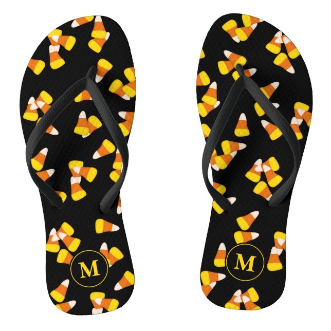 Halloween candy corn pattern monogrammed jandals (Footbed)