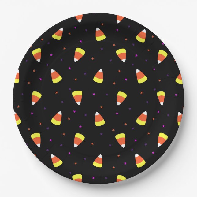 Halloween Candy Corn Pattern Paper Plate (Front)
