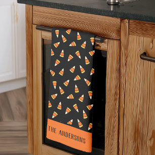 Halloween Candy Corn Pattern Personalised Tea Towel