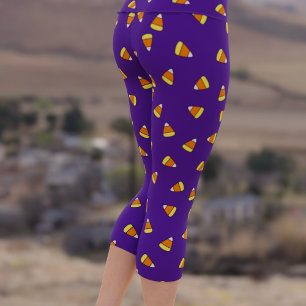 Halloween Candy Corn Pattern Purple Trick or Treat Capri Leggings