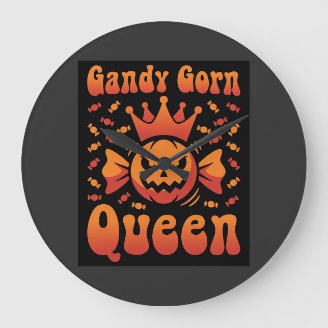 Halloween Candy Corn Queen Retro Vector Design Large Clock (Front)