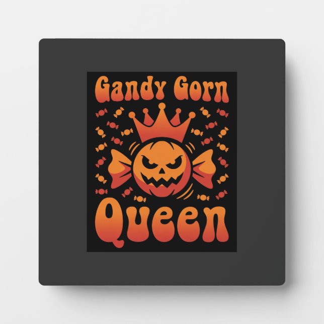 Halloween Candy Corn Queen Retro Vector Design Plaque (Front)