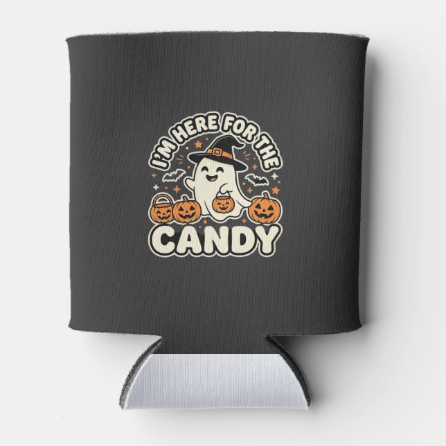 Halloween Candy Ghost Pumpkin Design Can Cooler (Front)