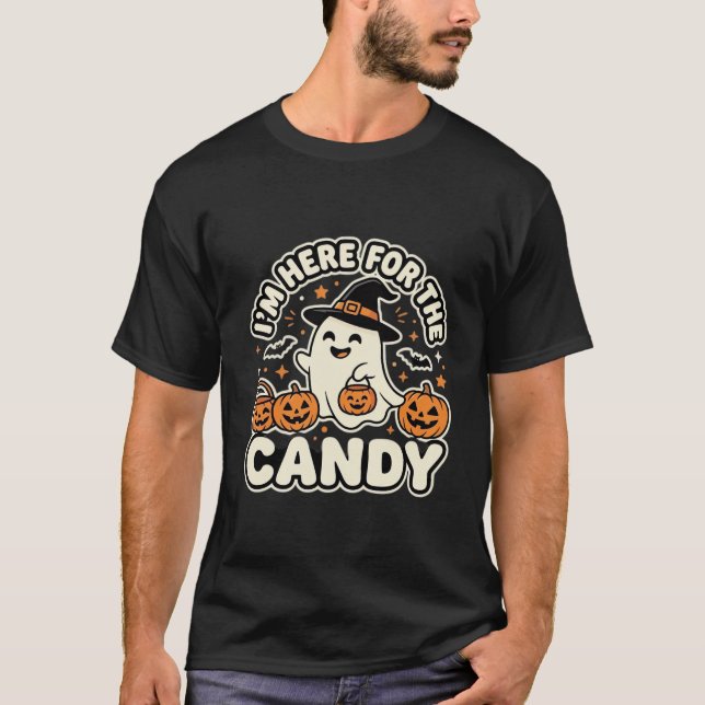 Halloween Candy Ghost Pumpkin Design T-Shirt (Front)