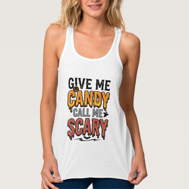 Halloween Candy Give Me Candy Call Me Scary_1 Singlet (Front)