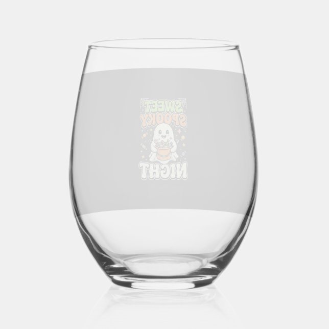 Halloween Candy Haunt Night Stemless Wine Glass (Front)