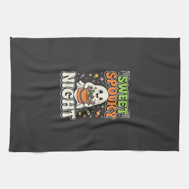 Halloween Candy Haunt Night Tea Towel (Horizontal)