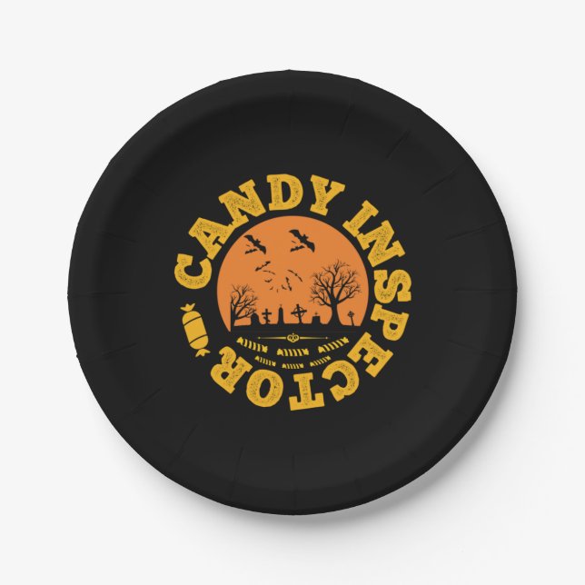 Halloween Candy Inspector Birthday Paper Plate (Front)