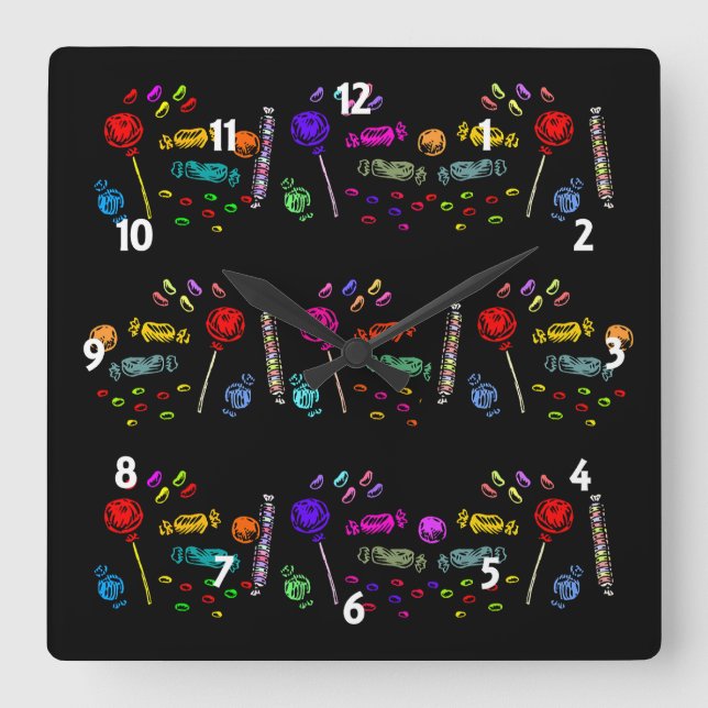 Halloween Candy Pattern Square Wall Clock (Front)