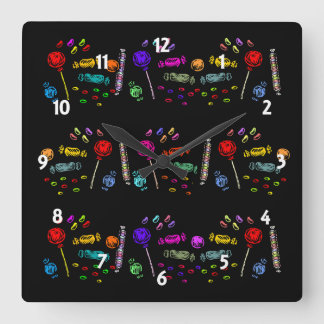 Halloween Candy Pattern Square Wall Clock