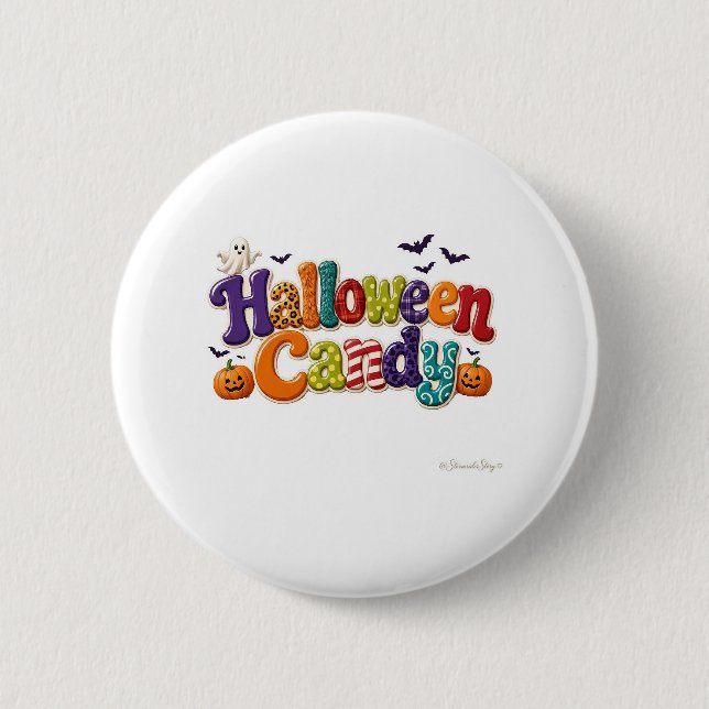 Halloween Candy Patterned Bubble Letters 6 Cm Round Badge (Front)