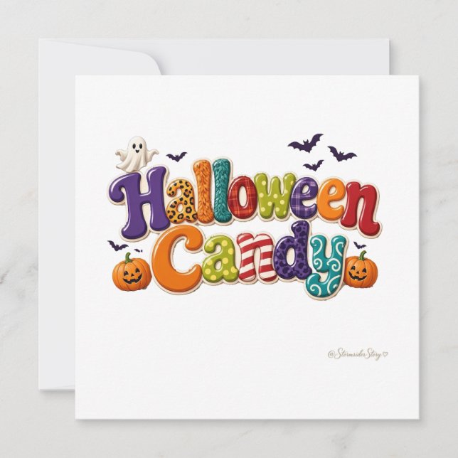 Halloween Candy Patterned Bubble Letters Square Card (Front)