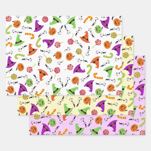 Halloween Candy Pumpkin & Witch's Hat 2 Wrapping Paper Sheet (Set)