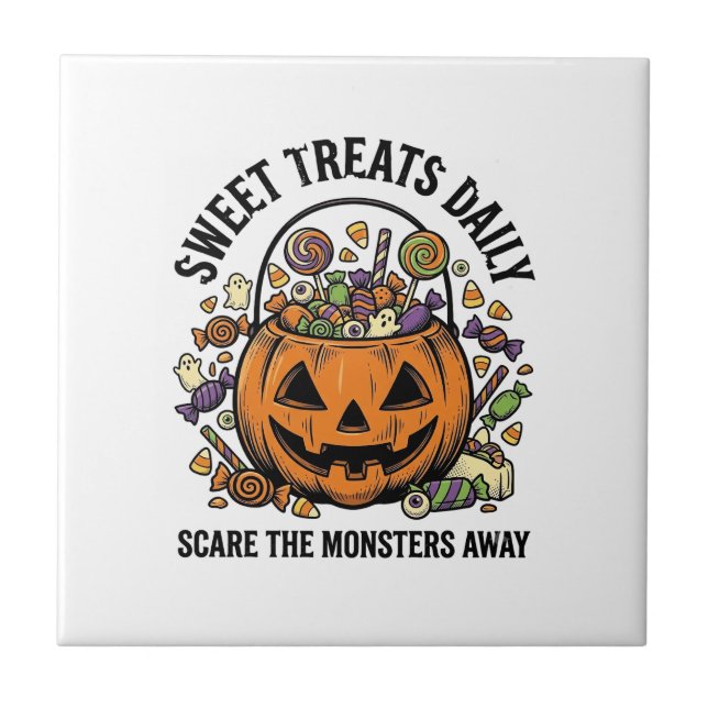 Halloween Candy Shirt Cute Monster Treat Design_1 Tile (Front)