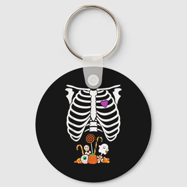 Halloween Candy Skeleton Rib Cage X-ray Funny  Key Ring (Front)