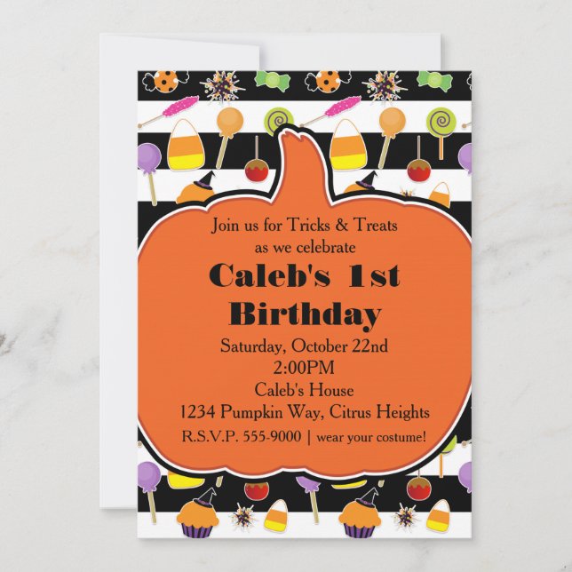 Halloween Candy & Sweets Pumpkin Party Invitation (Front)