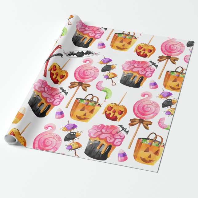Halloween Candy Sweets Spooky Wrapping Paper (Unrolled)