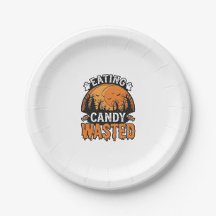 Halloween Candy Wasted Vintage Spooky Shirt Design Paper Plate