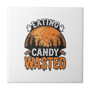 Halloween Candy Wasted Vintage Spooky Shirt Design Tile