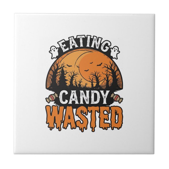 Halloween Candy Wasted Vintage Spooky Shirt Design Tile (Front)