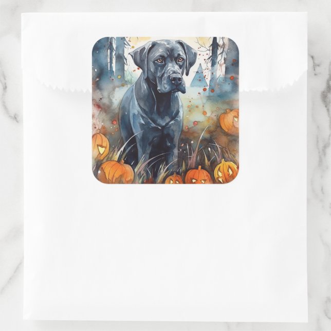 Halloween Cane Corso With Pumpkins Scary Square Sticker (Bag)