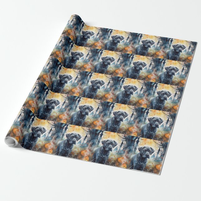 Halloween Cane Corso With Pumpkins Scary Wrapping Paper (Unrolled)