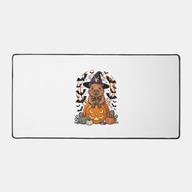 Halloween Capybara Witch Hat Pumpkin Bats Potions Desk Mat (Front)