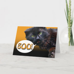 Halloween Card Black Cat says Boo! blank inside