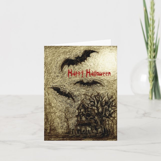 Halloween Card Haunting House Yellow (Front)