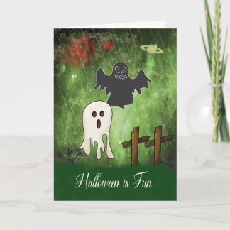 Halloween Card with a Black & White Ghost