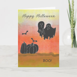 Halloween Card with Black Ghosts & Pumpkins