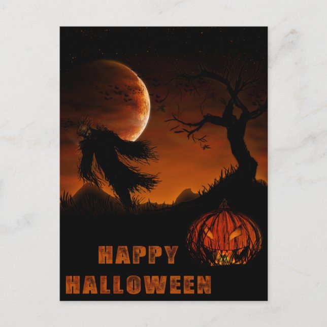 Halloween card with pumpkin and scarecrow (Front)