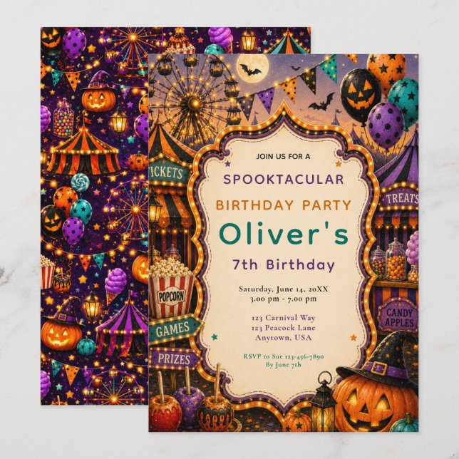 Halloween Carnival Birthday Party Invitation (Front/Back)