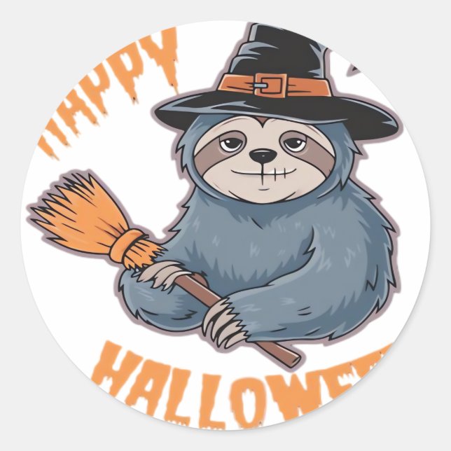 Halloween Cartoon Sloth Classic T-Shirt Classic Round Sticker (Front)